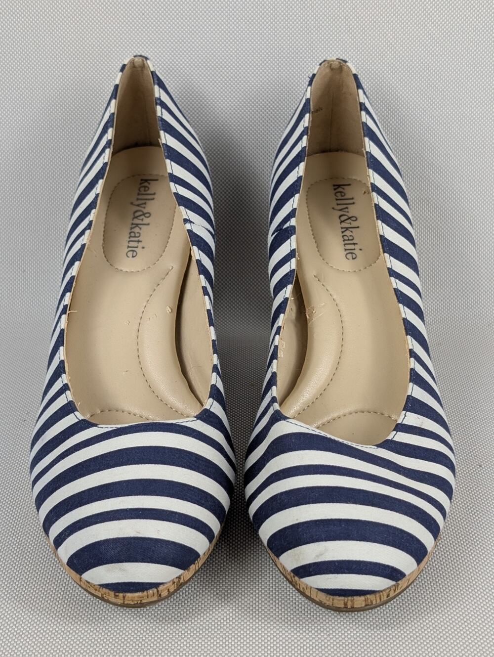 Kelly & Katie Blue and White Striped Pumps Cork Heels Shoes Size 8 Classic Pumps
